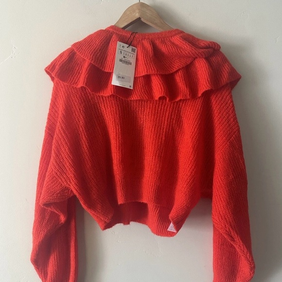 Zara Red Ruffled Sweater - Picture 1 of 4